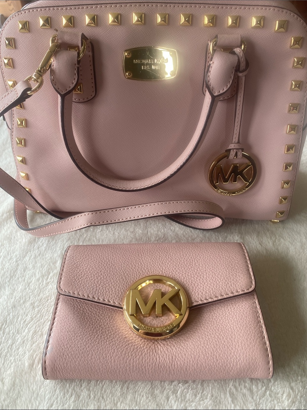 Michael Kors Blush Pink Saffiano Satchel with Matching Wallet